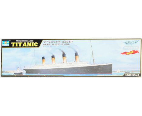 A large 1/200 scale Trumpeter model kit of RMS Titanic ' The Queen of The Ocean '. The kit unused with LED lighting component
