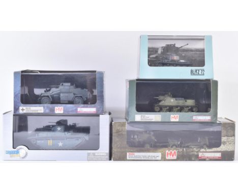 A collection of x5 assorted diecast model tanks of WWII Second World War interest to include; Hobby Master British Quad Gun T