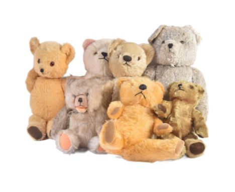 A collection of x7 vintage soft toy teddy bears to include Chad Valley and believed Chiltern and Pedigree. Various mohair col