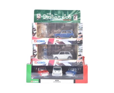 A collection of x3 Corgi ' The Italian Job ' diecast models comprising; 04441 Mini and Driver Figure with Gold Bars (x2) and 