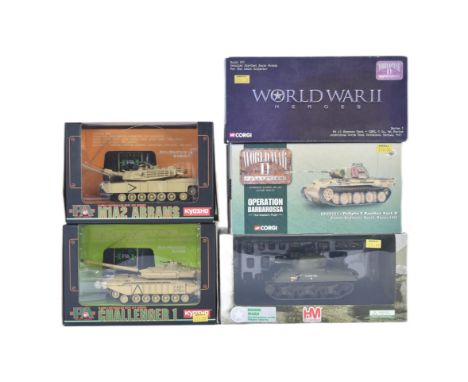 A collection of x5 assorted diecast models of Military interest to include; Kyosho RC Radio Controlled mini AFV series, Hobbi