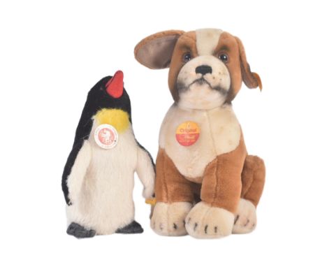Two original vintage German Steiff made soft toy teddy bears to include 'Possy' and 'Saint Bernard Puppy'. Complete with orig