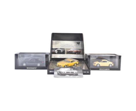 A collection of x3 Minichamps 1/43 scale diecast model cars comprising; 128220 Iso Grifo 7 Litre, 017220 Audi TT Coupe 1998 L