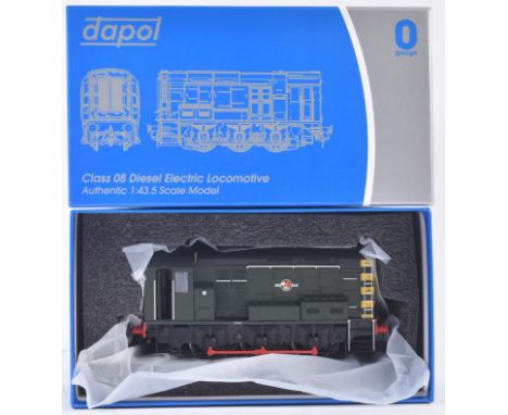 An original Dapol O gauge model railway trainset locomotive engine No. 7D-008-003U Class 08 shunter in BR green with wasp str
