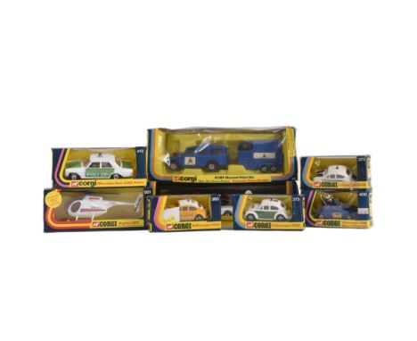 A collection of vintage Corgi diecast models, largely of police and emergency service interest. Examples to include; No.45 RC