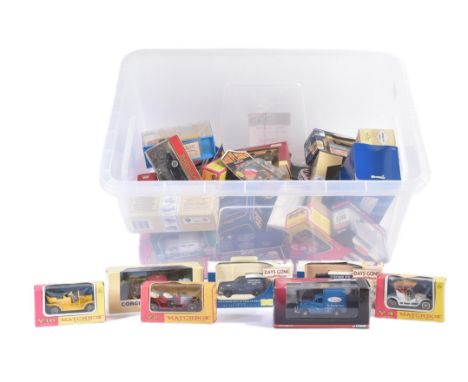 A large collection of assorted boxed diecast model cars of various scales and makers to include; vintage Matchbox Y-Series, C