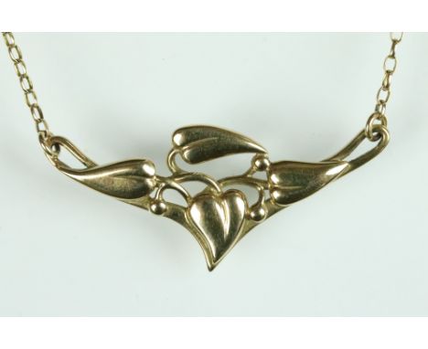 9ct yellow gold necklace, modelled as cast openwork vine leaves, fine belcher link chain, bolt ring clasp, length approx 44.5