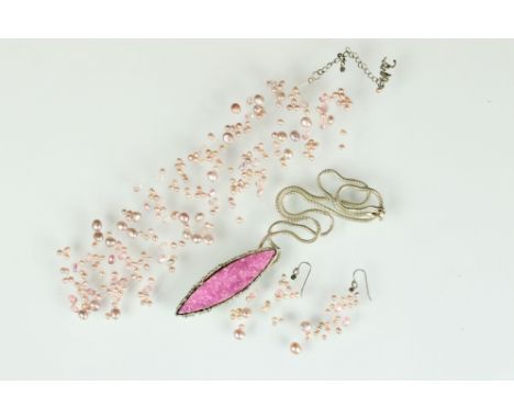 Group of Jane Watling silver jewellery. The lot to include a silver pink druzy pendant necklace (hallmarked London 2007), tog