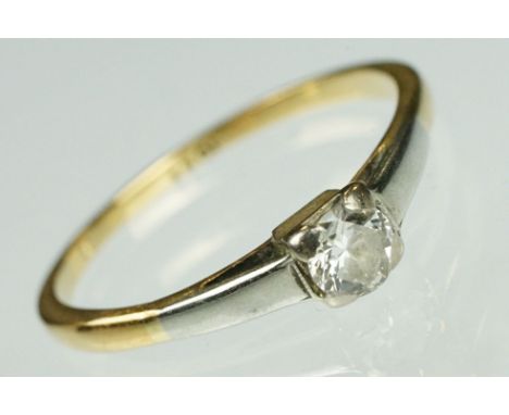 Diamond solitaire 18ct yellow gold and platinum set ring, the round brilliant cut diamond weighing approx 0.20 carat, ring si