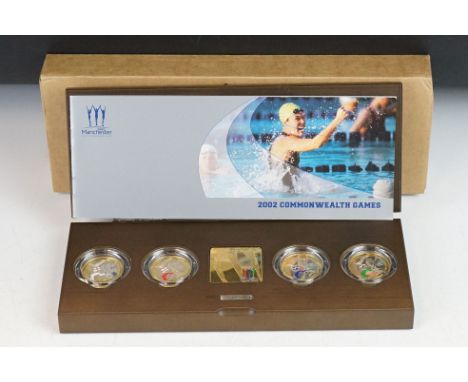 A Royal Mint United Kingdom 2002 Official Commonwealth Games silver proof piedfort coin collection, comprising of four silver