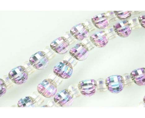 Vintage Venetian glass necklace, alternate mystic glass and aurora borealis faceted glass beads, screw clasp, length approx 4