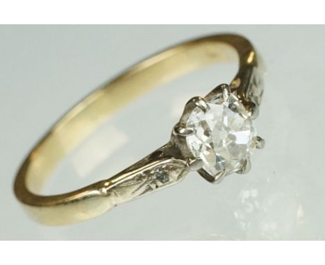 Diamond solitaire 9ct yellow gold ring, the old cut diamond weighing approx 0.50, assessed clarity VS-SI, assessed colour L, 