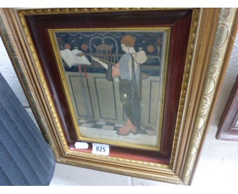 Early 20th C Art Nouveau portrait of lady playing a having French text     