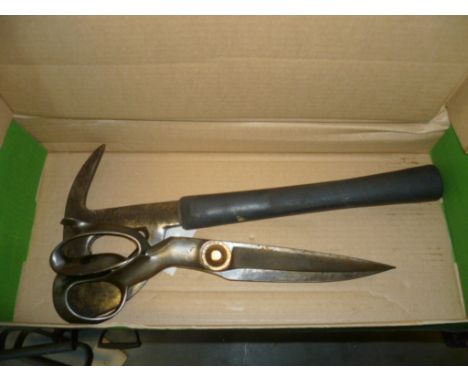 Fireman's Axe and Pair of Vintage Large Draper's Scissors marked R Heinisch Inventor USA