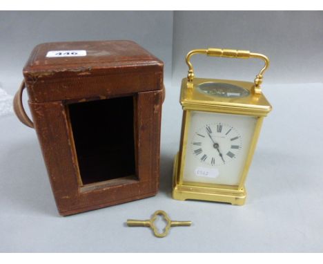 19th century Travelling Mappin and Webb Gilt Brass Striking Carriage Clock in Red Tooled Leather Case