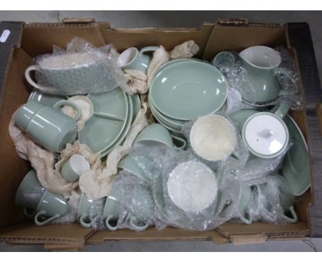 Poole (Contour) tableware 52 pcs colour (Celadon/Polar) teapot & lid, 12 cups (2 sizes), 15 saucers (4 sorts), 9 teaplates (2