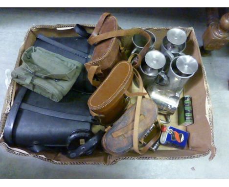 Mixed Lot comprising Binocular Cases, Silver Plate and Small Ceramic Decanters