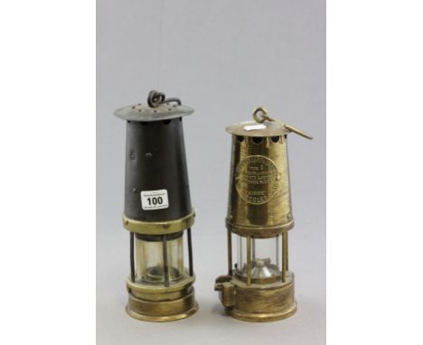 Antique Iron and Brass Miners Lamp together with a Brass Miners Lamp ' The Projector Lamp & Lighting Co Ltd Type 6 '