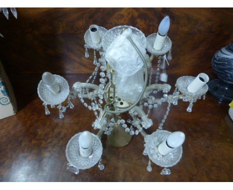 Six Branch Central Light Fitting with Glass Drops