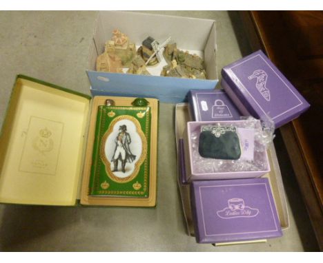 Group of Items including David Winter and other Cottages, Ceramic Floral Displays, Various Boxed Model Shoes, Boxed Napoleon 