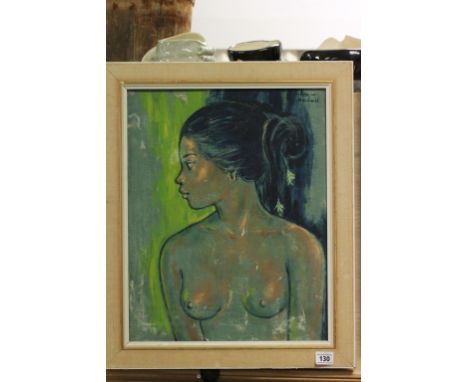 1960's Oil on Canvas, Half Portrait of a Naked Woman, indistinctly signed top right