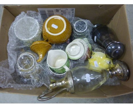 Box of mixed ceramics decanter, shot glasses etc