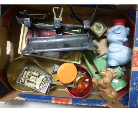 Box of Mixed Collectables including Fake Gold Leaf, Scales, Mincer, etc