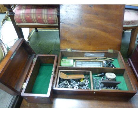 Mahogany Box with Various Drawing Equipment and Tools together with another Mahogany Box