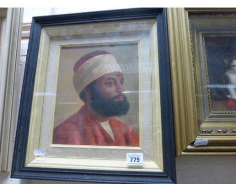 An oil painting portrait of a bearded Persian man in head dress    