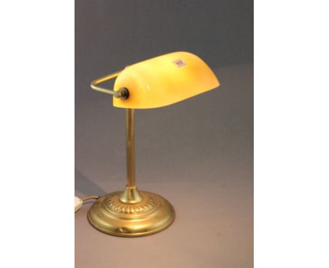 Gilt Brass Office Table Lamp with Mustard Glass Shade