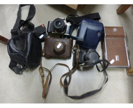 Mixed Lot Cameras and Accessories including Pentax and Early Polaroid Land Camera