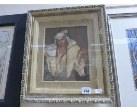 Oil painting portrait of an Art Nouveau lady in period clothing