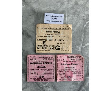 Tottenham FA Cup Football Tickets: 1956 FA cup semi final v Manchester City, 61/62 home v Aston Villa on cup winning run and 