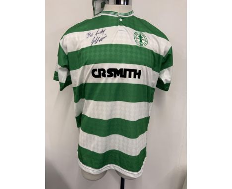 McAvennie Celtic Signed Football Shirts: Unused green home shirts from 3 different seasons. Two still having tags. Carling sp