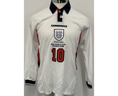 Teddy Sheringham 1998 World Cup England Match Issued Football Shirt: White long sleeve Umbro unwashed shirt with number 10 Sh