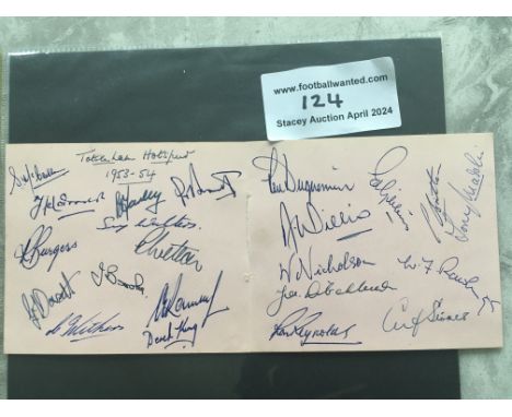 53/54 Tottenham Squad Signed Autograph Page: Removed from autograph book (lot 871) and consisting of 22 clear signatures. Inc