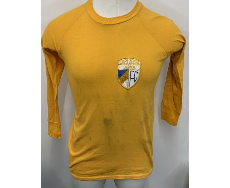 79/80 Carl Zeiss Jena ( Germany ) Match Worn UEFA Cup Football Shirt: Number 6 yellow long sleeve shirt swapped with John Wil