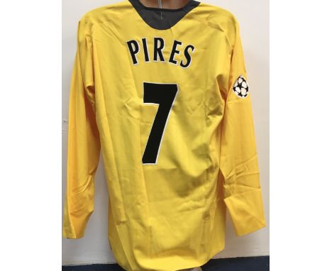 Arsenal 2005 - 2006 Match Worn Champions League Football Shirt: Yellow long sleeve shirt with Pires 7 to rear. Worn in match 