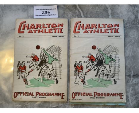 Charlton 36/37 Home Football Programmes: Good condition programmes with no team changes v Middlesbrough and Bolton which cont