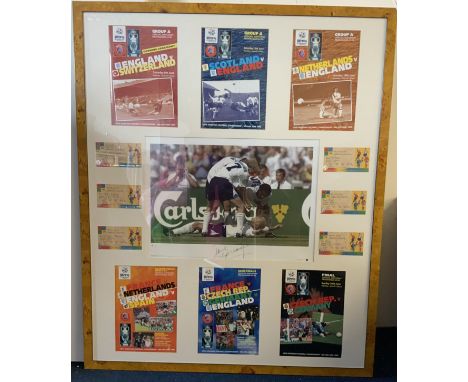 England Euro 96 Signed Framed Football Display: Massive item with programme for all 5 England programmes plus the final and m