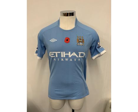 Manchester City 2010 - 2011 Match Issued Poppy Football Shirt: Blue home shirt match issued v Birmingham on 13 11 2010. Numbe