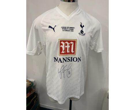 Tottenham Carling Cup Winners 2008 Signed Football Shirt: White Mansion sponsored short sleeve signed by Lesley King to front