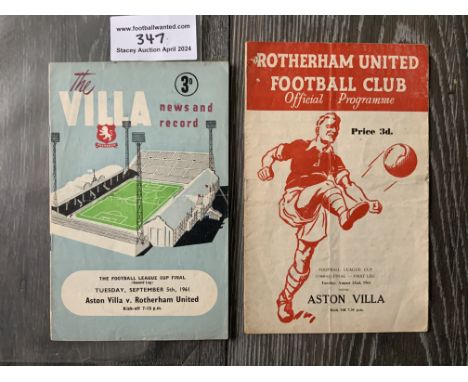 60/61 League Cup Final Football Programmes: Both legs of the first ever final between Rotherham and Aston Villa. Overall good