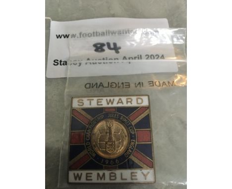 1966 World Cup Stewards Football Badge: Stunning large metal pin badge with the Union Jack surrounding the Jules Rimet trophy