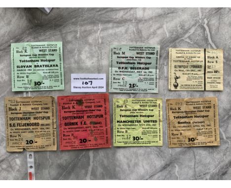 Tottenham 1960s Home European Football Tickets: 61/62 Benfica Gornik Feyenoord, 62/63 Bratislava Belgrade, 63/64 Manchester U
