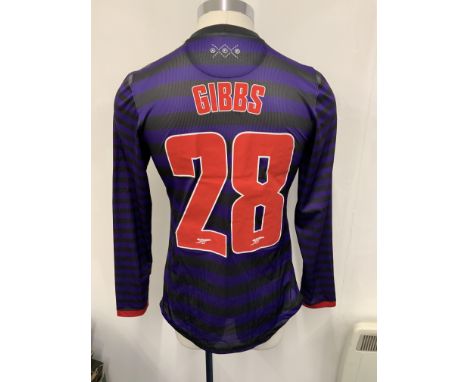 Arsenal 2012 - 2013 Match Worn Football Shirt: Purple/black Emirates sponsored long sleeve with Gibbs 28 to rear. No badging 