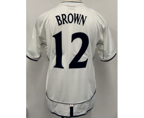 Wes Brown 2002 England Match Issued Football Shirt: White short sleeve Umbro shirt with number 12 Brown to rear and match det