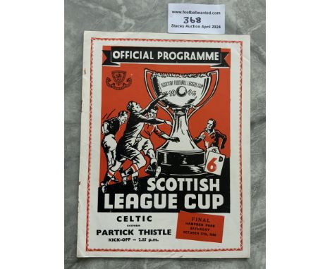1956 Scottish League Cup Final Football Programme: Celtic v Partick Thistle in very good condition played at Hampden Park. No