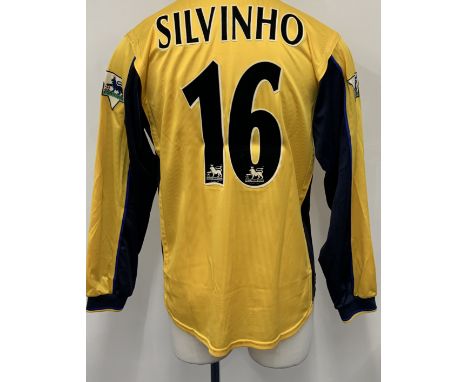 Silvinho Arsenal 2000 - 2001 Away Match Worn Football Shirt: Yellow Nike Sega long sleeve shirt. Premier League badging to ar