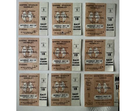 1966 World Cup Football Tickets: 9 of the 10 tickets of matches played in London. Covers final, all England matches including